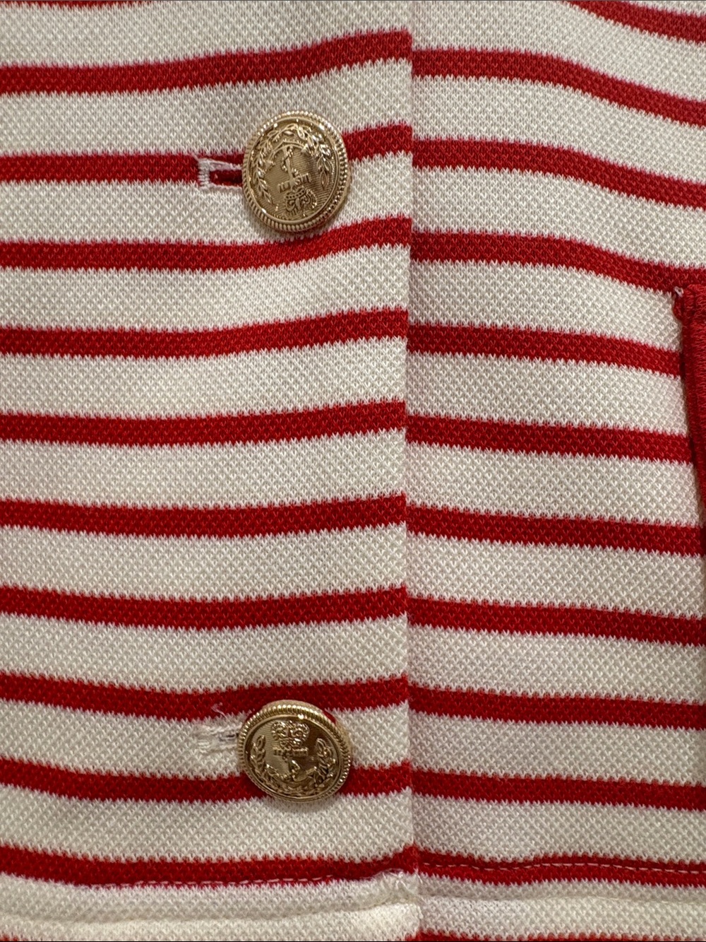 Entro NWT Red and cream Striped Cropped Button Vest/top/jacket size L - Picture 3 of 8